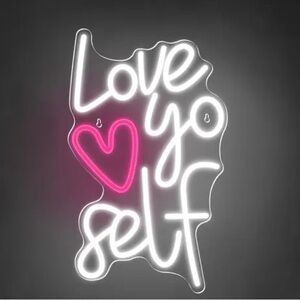 Neon Love Yourself Wall Decor - Pink and White